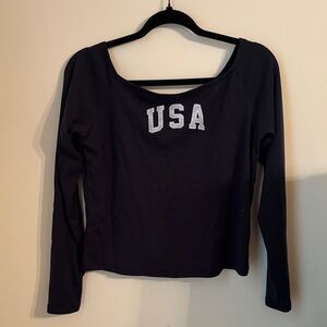 Hollister Navy Long Sleeve USA Tee